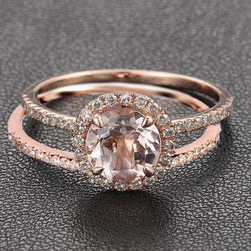 Matching Band - .15ct Pave Diamond Halo Engagement Ring Claw Prongs in 14