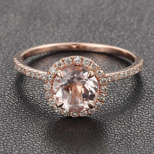 Beautifull 7mm Round Morganite Engagement Ring Claw Prongs in 14ct yellow/white/rose gold