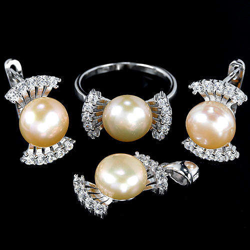 ***IN STOCK!!!***REAL STONES!!!***  GRACEFUL NATURAL ROUND PEACH PINK PEARL & TOPAZ STERLING 925