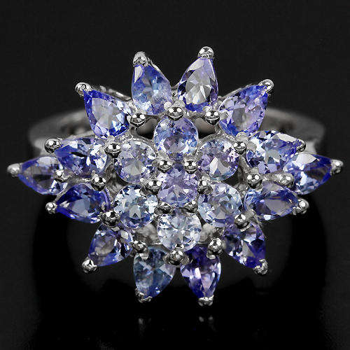 ***IN STOCK!!!***REAL STONES!!!*** NATURAL TOP BLUE TANZANITE PEAR & ROUND STERLING 925 SILVER RING