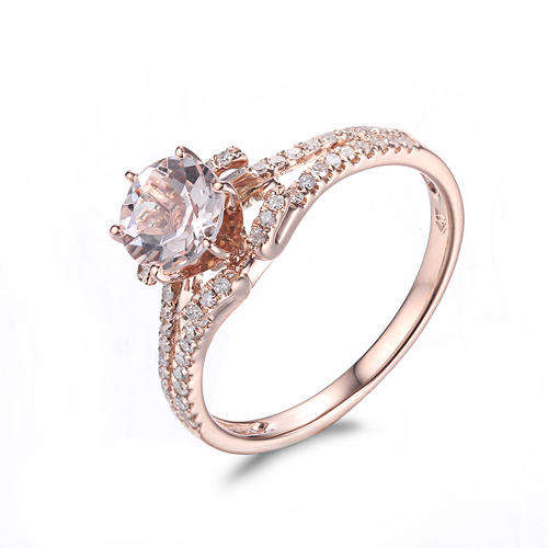 ***IN STOCK!!!*** Fine Jewelry Round 6.5mm Solid 10K Rose Gold Morganite Diamonds Engagement Ring