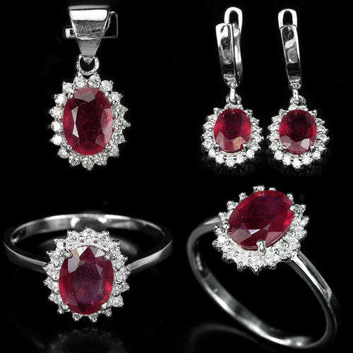 IN STOCK!! GENUINE BLOOD RED RUBY EARRING AND PENDANT AND RING STERLING 925 SILVER EARRING