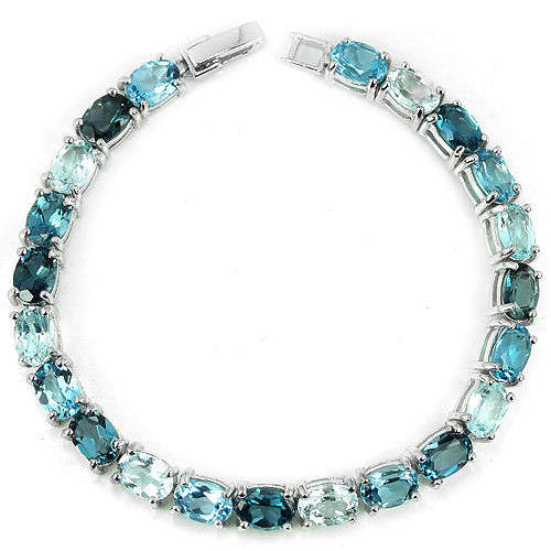 IN STOCK!! REAL STONES!!  20.30CT. GENUINE LONDON, SWISS & SKY BLUE TOPAZ STERLING 925 SILVER BRACEL