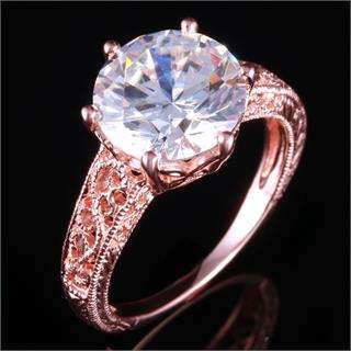 ***IN STOCK*** 10mm Round CZ Silver 925 Plated 14K Rose Gold Engagement Wedding Ring