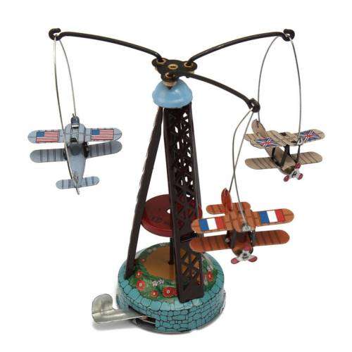 **IN STOCK!!** Wind Up Spinning Airplane Carousel Planes Merry Go Round Tin Toy Clockwork gift