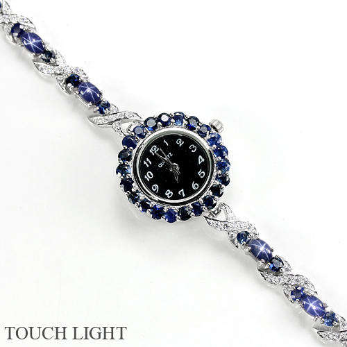 IN STOCK!! REAL STONES!!GENUINE 46PCS.6 RAYS STAR BLUE SAPPHIRE & WHITE TOPAZ STERLING 925 WATCH