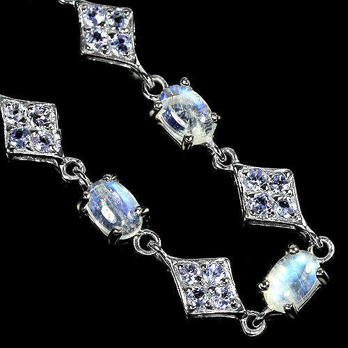 IN STOCK!! REAL STONES!!BLUE EFFECT WHITE MOONSTONE & TANZANITE STERLING 925 SILVER BRACELET 7.5