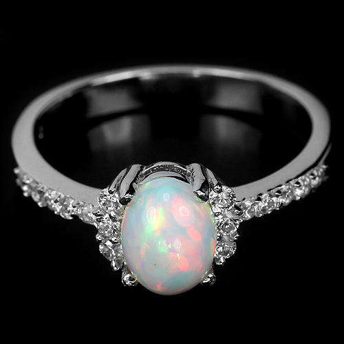 IN STOCK!! REAL STONES!! AAA MULTI COLOR OPAL & WHITE TOPAZ STERLING 925 SILVER RING 9