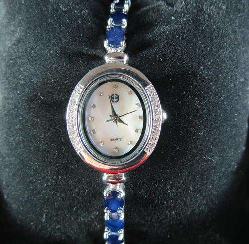 IN STOCK!! REAL STONES!NATURAL TOP SAPPHIRE STERLLING 925 SILVER WATCH 16.5CM