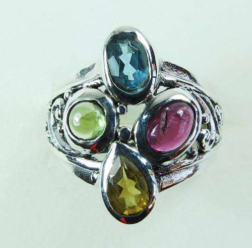 ***IN STOCK!!*** GORGEOUS REAL MIXED GEMSTONES SOLID STERLING SILVER STAMPED 925 RING