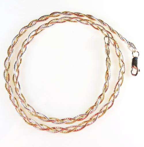 **IN STOCK!!** 10 GRAM THREE COLOURS CHAIN NECKLACE, SOLID 925 STERLING SILVER