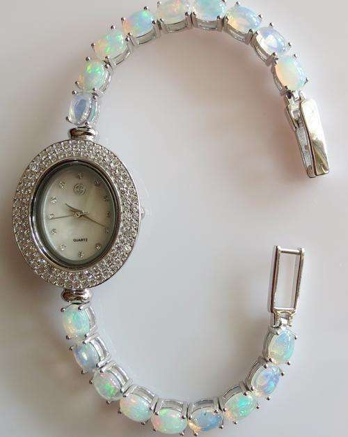 IN STOCK!! REAL STONES!NATURAL TOP OPAL STERLLING 925 SILVER WATCH 18CM