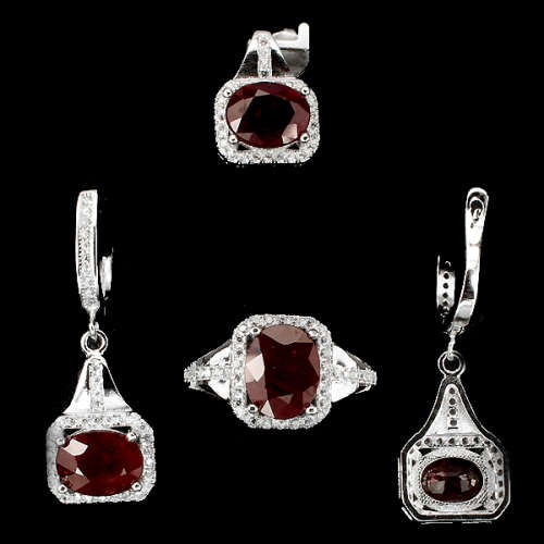 ***IN STOCK***REAL STONES!!!*** TOP BLOOD RED RUBY 925 SILVER SET RING, PENDANT & EARRINGS