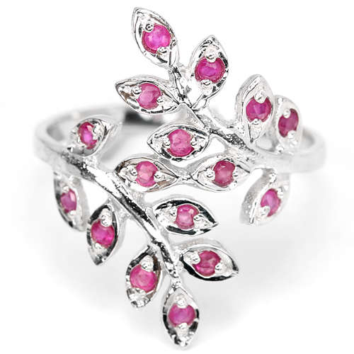 ***IN STOCK***REAL STONES!!!*** PINK RED RUBY ROUND STERLING 925 SILVER LEAF RING SIZE 9