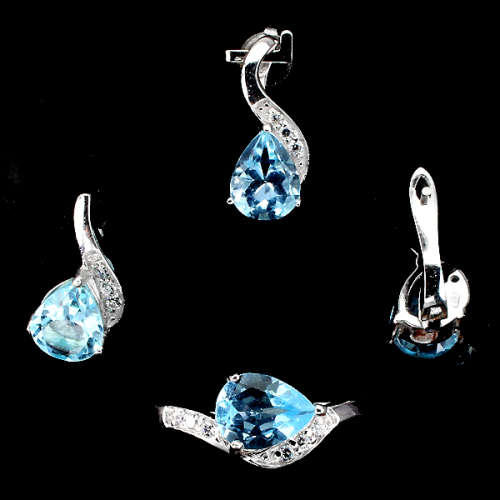 ***IN STOCK***REAL STONES!!!*** TOP SKY BLUE TOPAZ 925 SILVER SET RING, PENDANT & EARRINGS