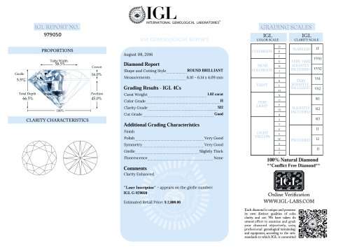 **IN STOCK!!**WITH IGL CERTIFICATE value R36 400**1.02 Carat H SI2 Round Loose Diamond