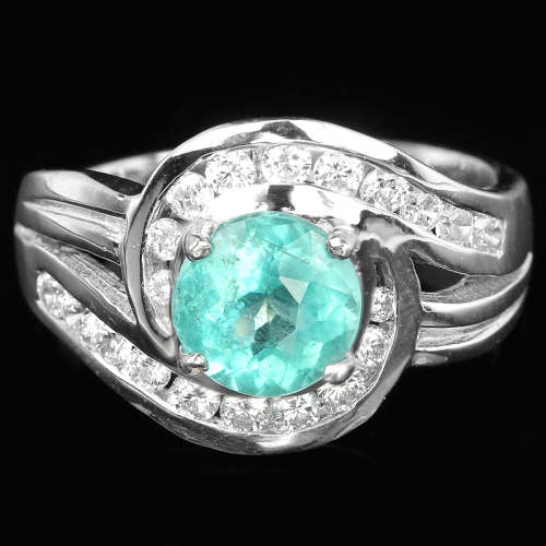 ***IN STOCK!!*** NATURAL AAA PARAIBA BLUE APATITE ROUND STERLING 925 SILVER RING 5.5