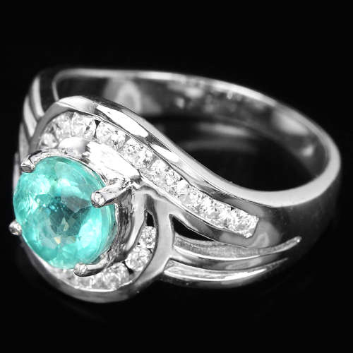 ***IN STOCK!!*** NATURAL AAA PARAIBA BLUE APATITE ROUND STERLING 925 SILVER RING 5.5