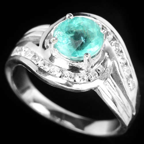***IN STOCK!!*** NATURAL AAA PARAIBA BLUE APATITE ROUND STERLING 925 SILVER RING 5.5