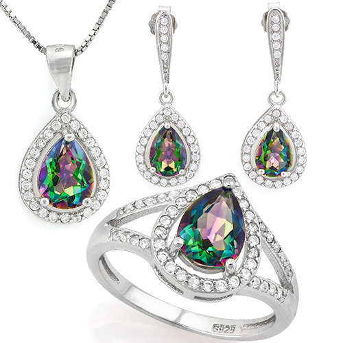 ***IN STOCK***REAL STONES!!!*** 3 2/5 CARAT GREEN MYSTIC GEMSTONE925 STERLING SILVER SET