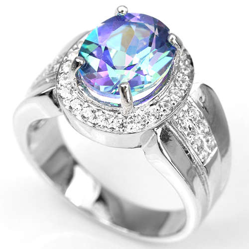 **IN STOCK!!**REAL GEMSTONES!!** 10X8 MM. MULTI COLOR TOPAZ OVAL STERLING 925 SILVER RING size 6.75