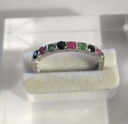 **IN STOCK!!** REAL STONES!!** ROUND 2.5mm FANCY EMERALD, SAPPHIRE, RUBY 925 SILVER RING 8