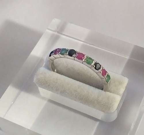 **IN STOCK!!** REAL STONES!!** ROUND 2.5mm FANCY EMERALD, SAPPHIRE, RUBY 925 SILVER RING 8