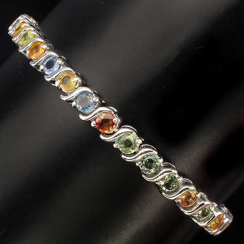 **IN STOCK!!** REAL STONES!!** 4mm FANCY COLORS SAPPHIRE STERLING 925 SILVER BRACELET 7.5in