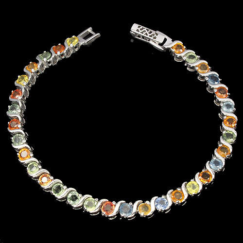**IN STOCK!!** REAL STONES!!** 4mm FANCY COLORS SAPPHIRE STERLING 925 SILVER BRACELET 7.5in