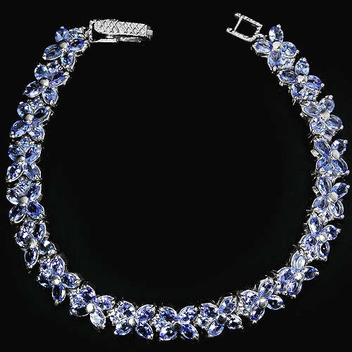 **IN STOCK!!** REAL STONES!!** BLUE TANZANITE OVAL & ROUND STERLING 925 SILVER FLOWER BRACELET 7