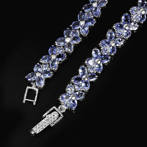 **IN STOCK!!** REAL STONES!!** BLUE TANZANITE OVAL & ROUND STERLING 925 SILVER FLOWER BRACELET 7