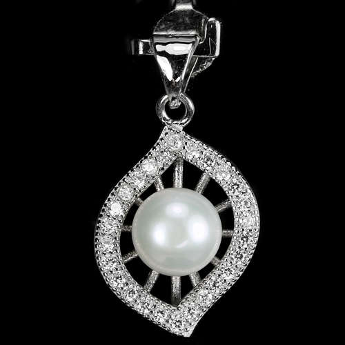 ***IN STOCK***REAL STONES!!!7 MM. ROUND AAA WHITE PEARL STERLING 925 SILVER SET SIZE 6
