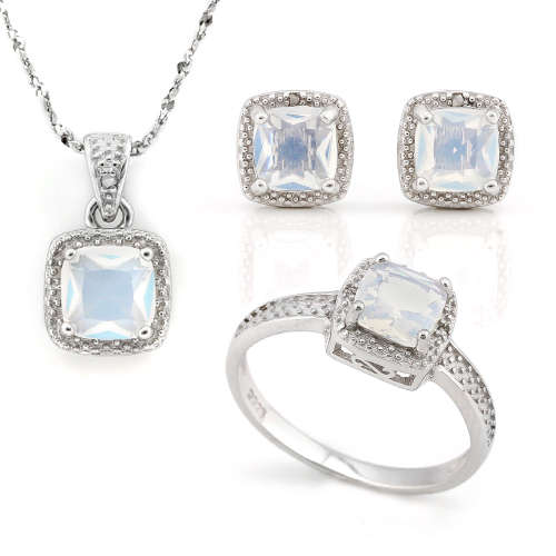 "IN STOCK!!"  MASSIVE 3 4/5 CARAT CREATED FIRE OPAL & DIAMOND 925 STERLING SILVER SET