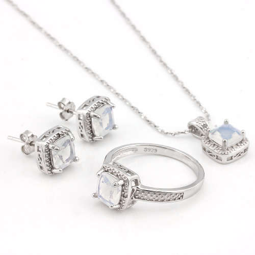 "IN STOCK!!"  MASSIVE 3 4/5 CARAT CREATED FIRE OPAL & DIAMOND 925 STERLING SILVER SET