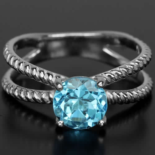 **IN STOCK!!** REAL STONES!!** GENUINE AAA SWISS BLUE TOPAZ ROUND STERLING 925 SILVER RING SIZE 7.5