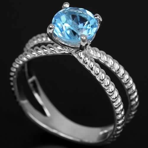 **IN STOCK!!** REAL STONES!!** GENUINE AAA SWISS BLUE TOPAZ ROUND STERLING 925 SILVER RING SIZE 7.5