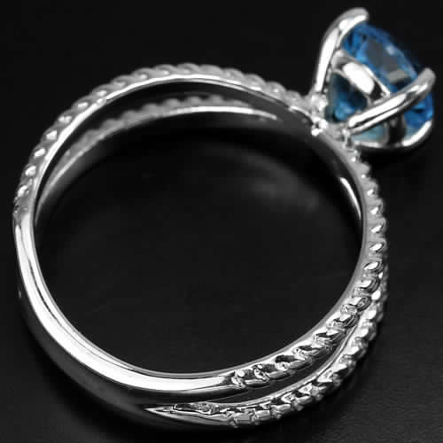 **IN STOCK!!** REAL STONES!!** GENUINE AAA SWISS BLUE TOPAZ ROUND STERLING 925 SILVER RING SIZE 7.5