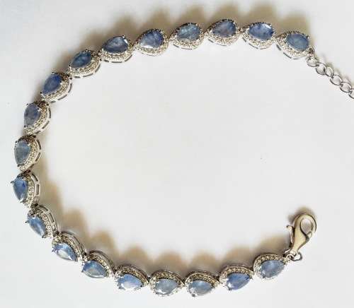 ***IN STOCK***REAL STONES!!!*** BEAUTIFUL LIGHT SAPPHIRE STERLING 925 SIILVER BRACELET