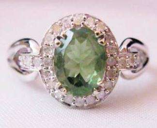 **IN STOCK!!** REAL STONES!!** 10K WHITE GOLD OVAL PERIDOT & DIAMOND RING AUGUST BIRTHSTONE .25 CTTW