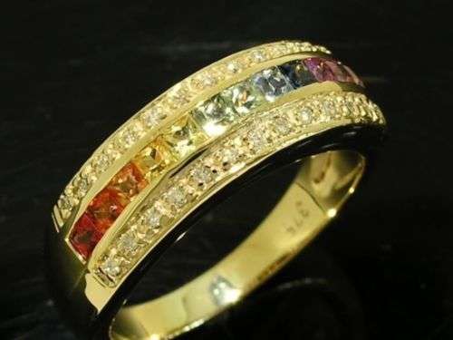 Solid 9K Yellow Gold Natural Fancy Sapphire & DIAMOND Eternity Ring