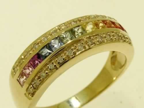 Solid 9K Yellow Gold Natural Fancy Sapphire & DIAMOND Eternity Ring