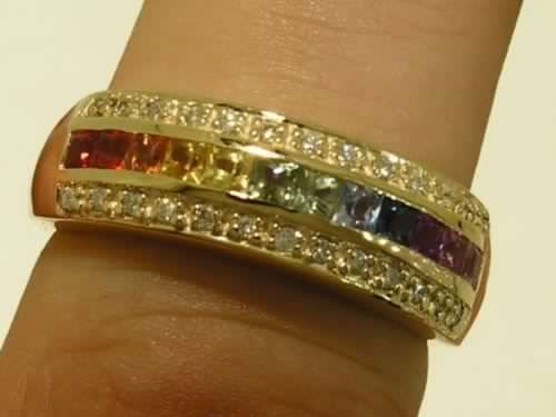 Solid 9K Yellow Gold Natural Fancy Sapphire & DIAMOND Eternity Ring