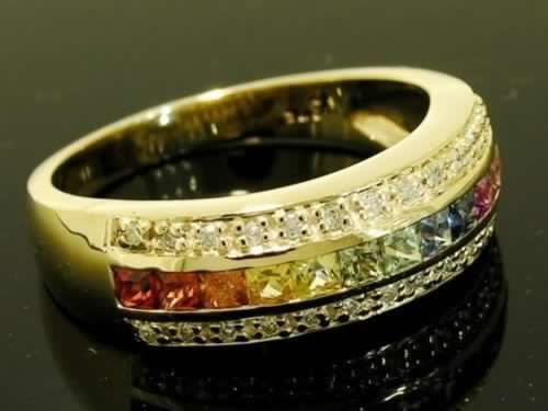 Solid 9K Yellow Gold Natural Fancy Sapphire & DIAMOND Eternity Ring