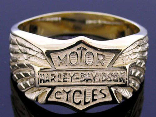 Heavy Genuine 9K Completely SOLID Yellow Gold MENS Biker Ring (Harley Davidson)