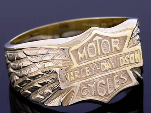 Heavy Genuine 9K Completely SOLID Yellow Gold MENS Biker Ring (Harley Davidson)