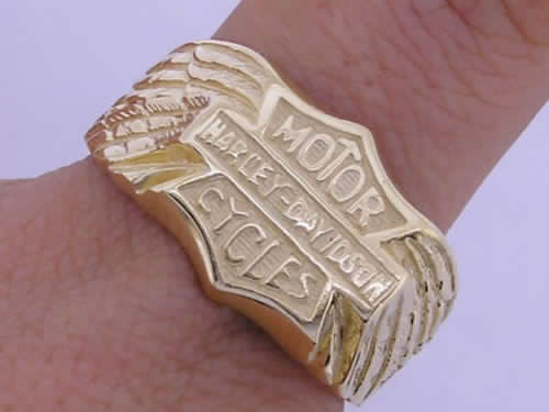 Heavy Genuine 9K Completely SOLID Yellow Gold MENS Biker Ring (Harley Davidson)