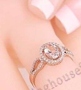 **IN STOCK!!** REAL STONES!!** 7x5mm Pink Morganite Natural Diamonds Ring Engagement Wedding 10