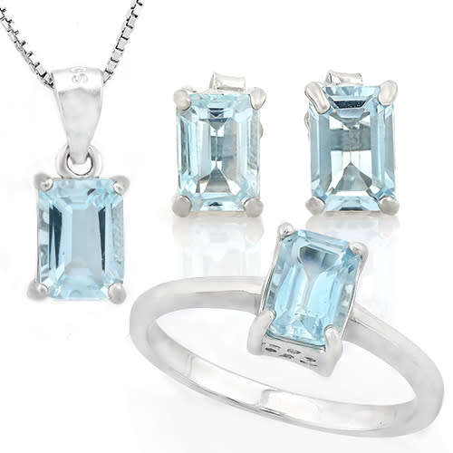 "IN STOCK!!"  MASSIVE 3 CARAT BABY SWISS BLUE TOPAZ 925 STERLING SILVER SET ( Ring, Earring & Pendan