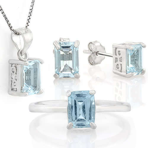 "IN STOCK!!"  MASSIVE 3 CARAT BABY SWISS BLUE TOPAZ 925 STERLING SILVER SET ( Ring, Earring & Pendan