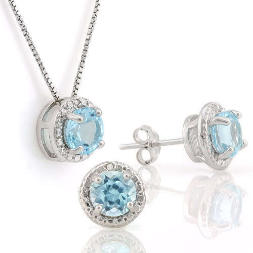 "IN STOCK!!"  MASSIVE 3 CARAT BABY SWISS BLUE TOPAZ 925 STERLING SILVER SET ( Earring & Pendant)